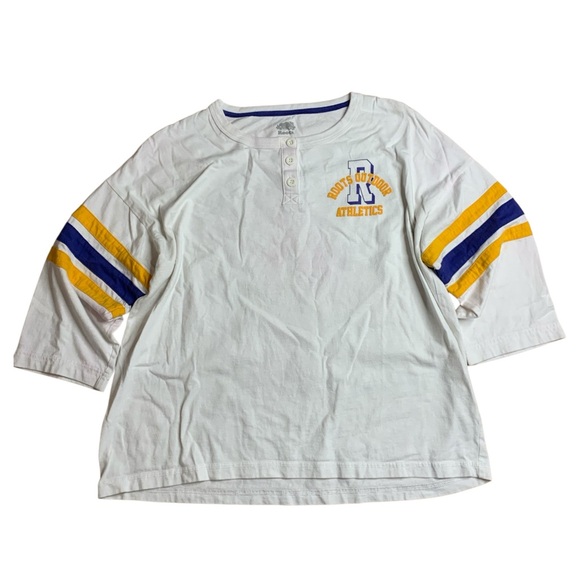 Roots Tops - Roots Athletics White Varsity Henley Top - 3/4 Stripe Sleeve XS